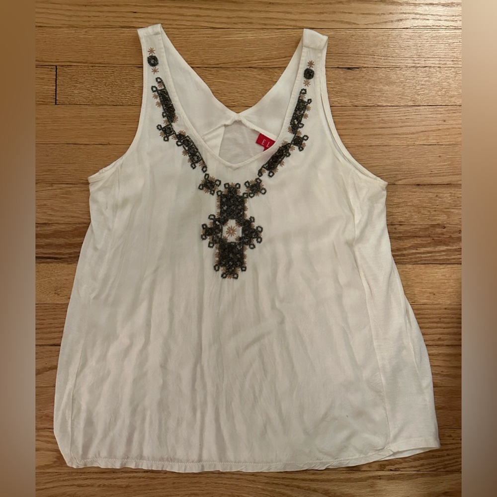 Elle Women’s Beaded White Sleeveless Top, Size S